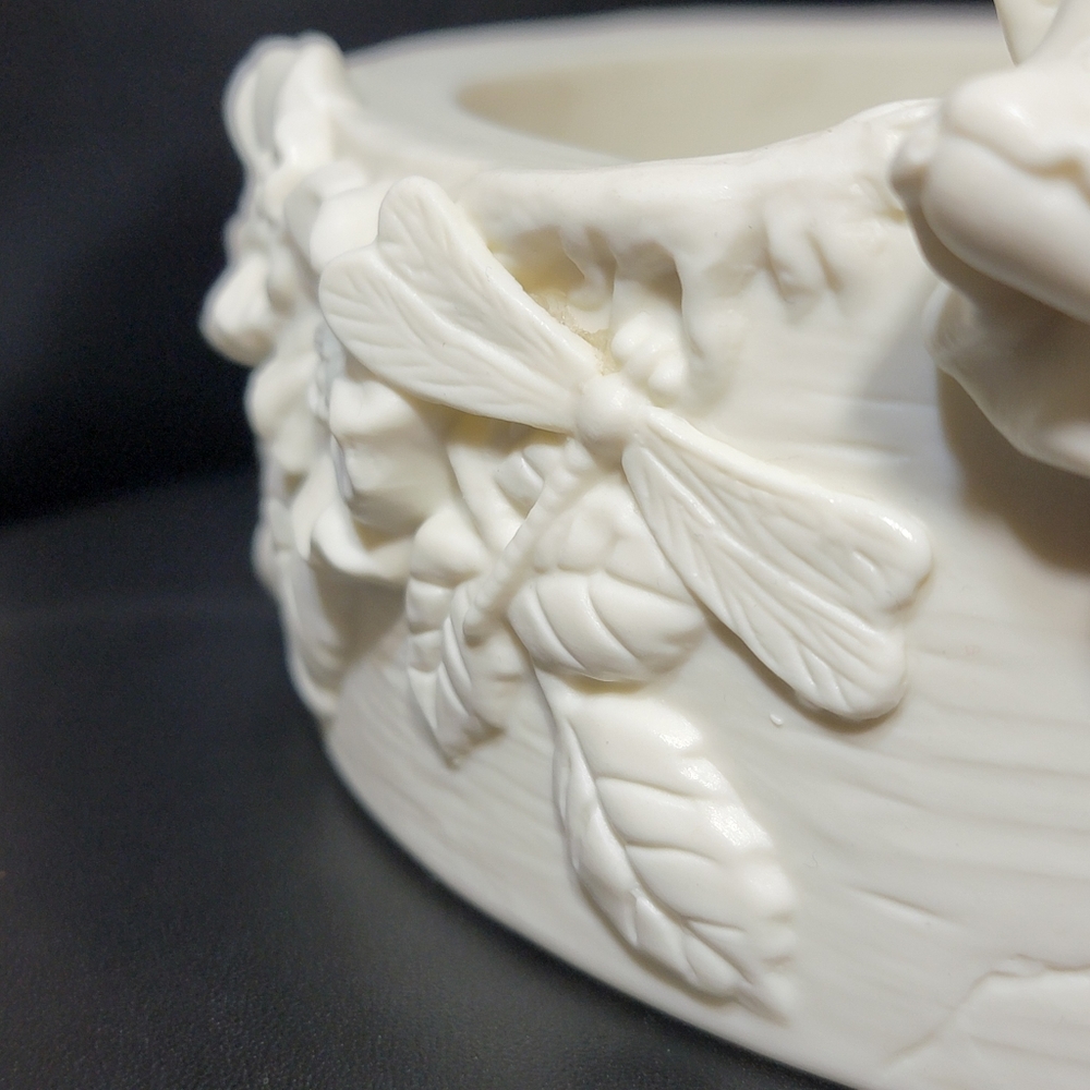 Vtg PartyLite Ivory Angel Spring Song Fairy Dragonfly Candle Holder Trinket Bowl - Picture 4 of 16